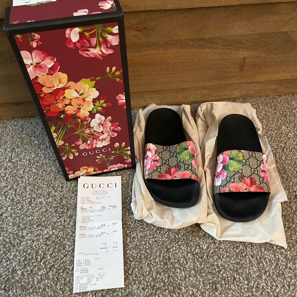 GUCCI blooms supreme floral slide sandal